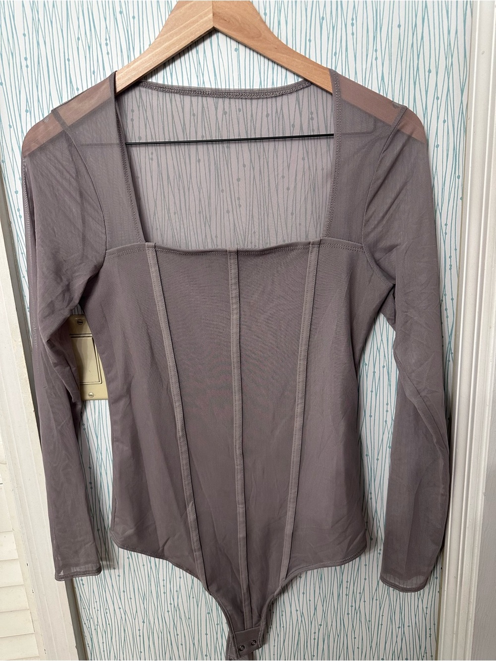 Abercrombie & Fitch Soft A&F Mesh Corset Bodysuit Taupe Gray Medium
